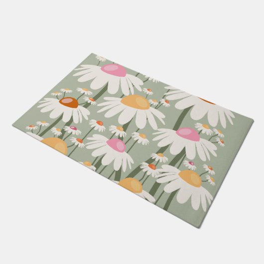 Paillasson Marché aux Fleurs Tokyo Retro Daisies Sage Green (Incliné)