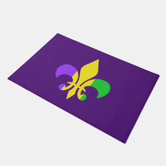 Paillasson Mardi Gras Fleur-de-Lis Vert Jaune violet (Incliné)