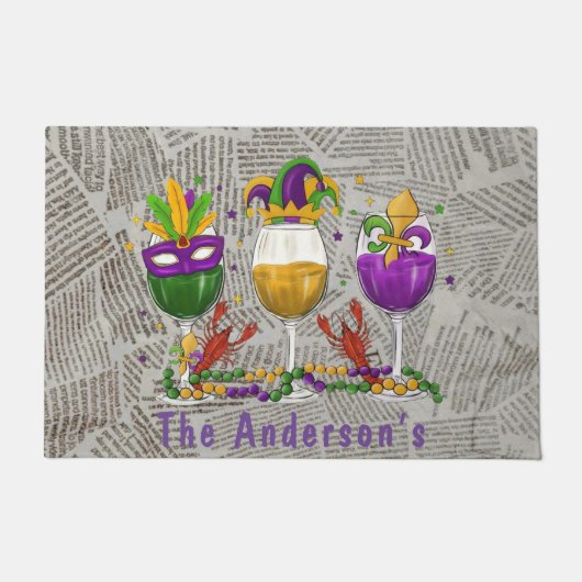 Paillasson Mardi Gras Vins et Crawfish sur mesure (Devant)