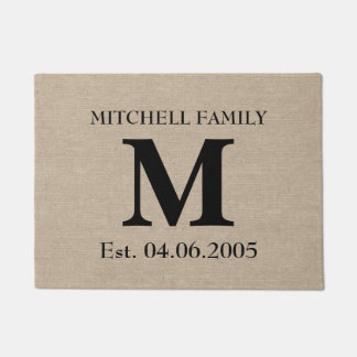 Paillasson Mariage initial rustique de toile de jute de toile