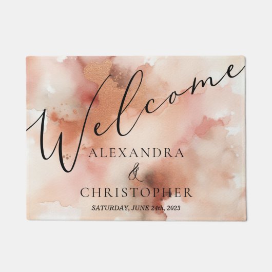 Paillasson Mariage Jeu Rose Gold Dust Watercolor Calligraphie (Devant)