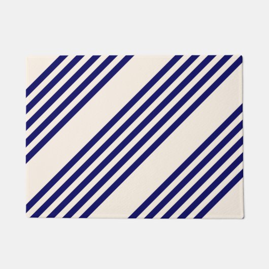 Paillasson Marine bleu et beige cinq bandes motif (Devant)