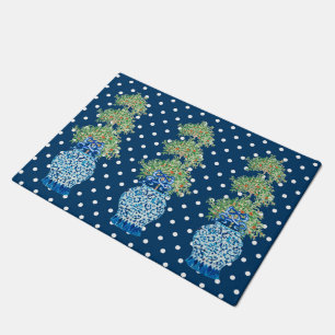 Paillasson Marine Blue Chinoiserie Orange Topior