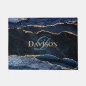 Paillasson Marine Blue Gold Agate Monogramme moderne (Devant)