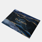 Paillasson Marine Blue Gold Agate Monogramme moderne (Incliné)
