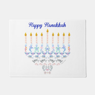 Paillasson Marine heureuse Menorah de Hanoukka