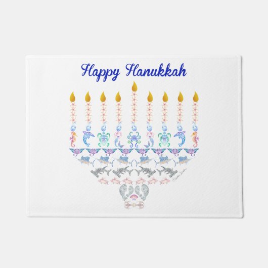 Paillasson Marine heureuse Menorah de Hanoukka (Devant)