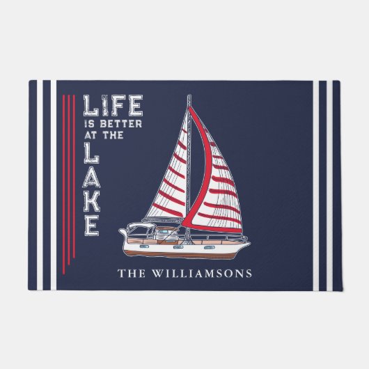 Paillasson Marine Nautique Bleu Blanc Rouge Voilier Bateau La (Devant)