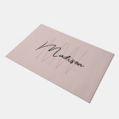 Paillasson Marque Moderne Monogramme Nom Écriture Rose Pâle (Incliné)