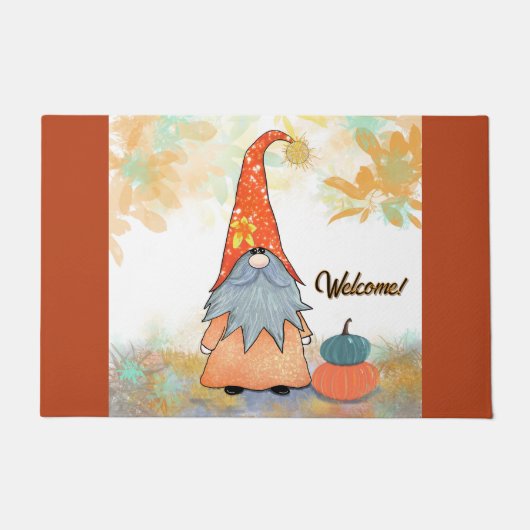 Paillasson Mat de bienvenue Gnome d'automne (Devant)