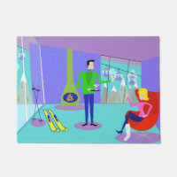 Mat de la porte de location de ski rétros