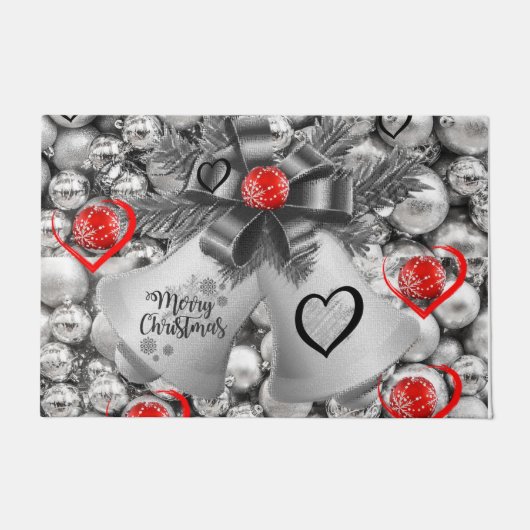 Paillasson Mat de la porte de Noël, cloches d'argent (Devant)