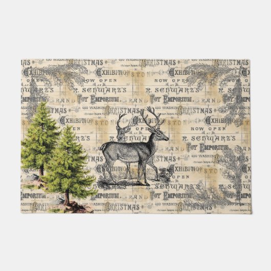 Paillasson Mat de Noël Vintage de Woodland Deer (Devant)