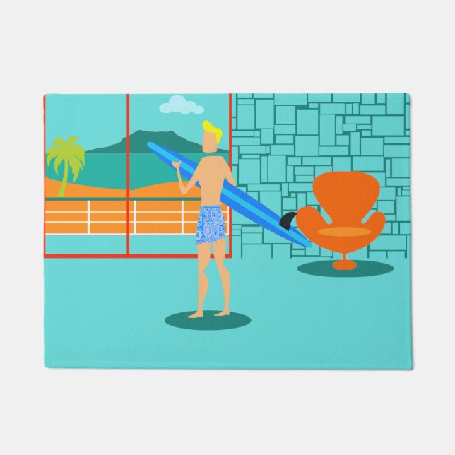 Paillasson Mat de porte de surfeur rétro (Devant)