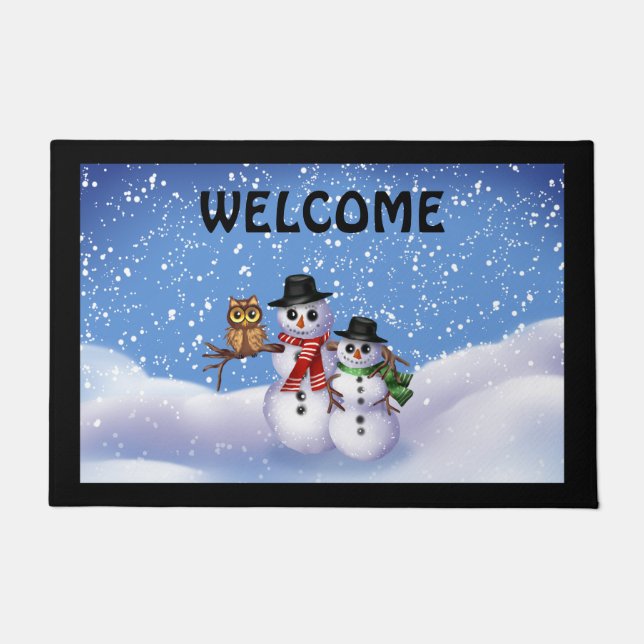 Paillasson Mat de porte d'hiver Snowman (Devant)