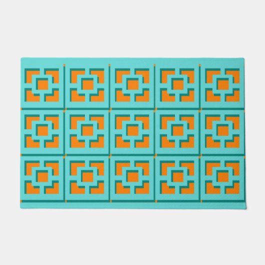 Paillasson Mat de porte Turquoise et Orange Trellis (Devant)