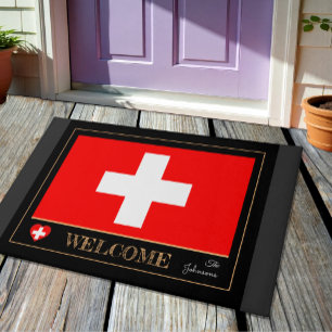 Paillasson Mat-house Suisse, Drapeau Suisse sports / Bienvenu