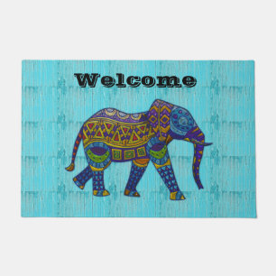 Paillasson Mat porte Eléphant en mosaïque turquoise