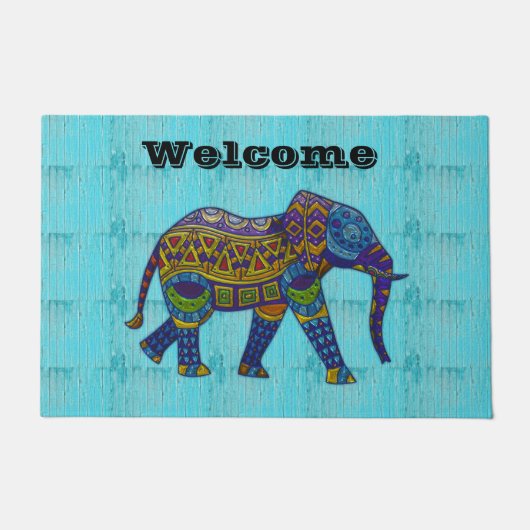 Paillasson Mat porte Eléphant en mosaïque turquoise (Devant)