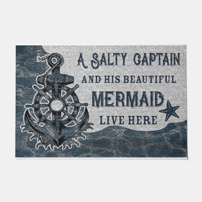 Paillasson Matelas bleu marine design, Vintage été (Devant)