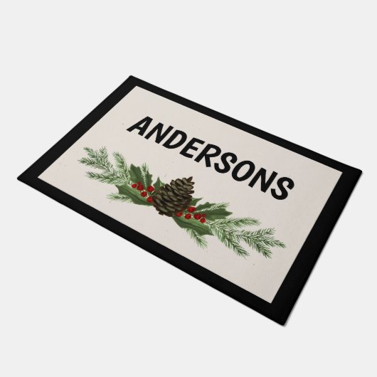 Paillasson Matelas de Noël monogrammé avec Pine Green (Incliné)