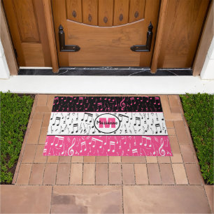 Paillasson Matelas de notes de musique noir rose et blanc