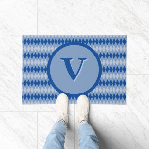 Paillasson Matelas - Motif Jacquard en bleu avec Monogramme
