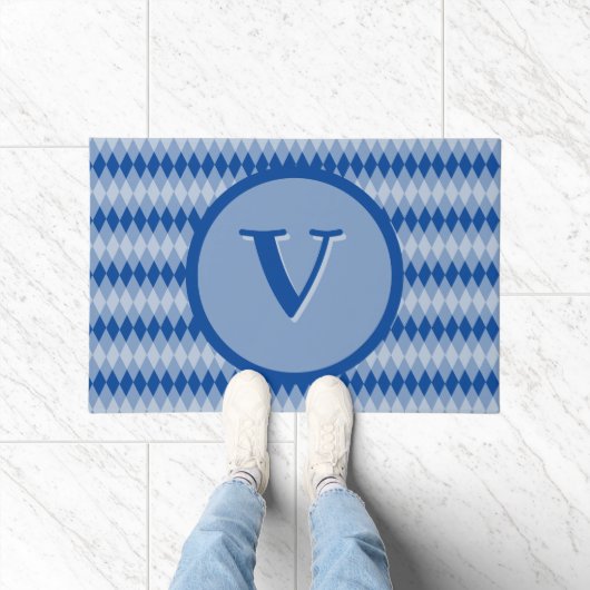 Paillasson Matelas - Motif Jacquard en bleu avec Monogramme (Intérieur)