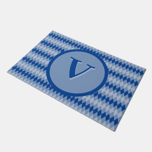 Paillasson Matelas - Motif Jacquard en bleu avec Monogramme (Incliné)