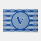 Paillasson Matelas - Motif Jacquard en bleu avec Monogramme (Devant)