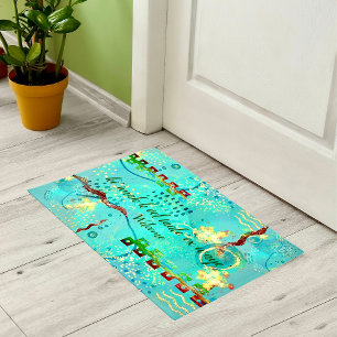 Paillasson Matrice de message d'accueil Maya Turquoise & Gold