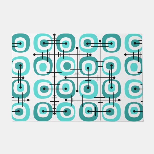 Paillasson MCM Abstrait Motif du milieu du siècle Turquoise (Devant)