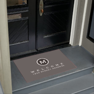 Paillasson Médaillé de monogrammes gris et blanc Bienvenue