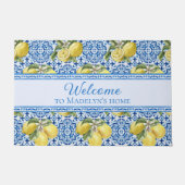 Paillasson Mediterranean Lemon Blue Tile Personalized Welcome (Devant)