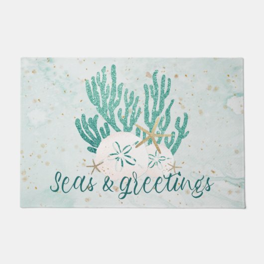 Paillasson MER Côtière & GREETINGS Parties scintillant Corail (Devant)