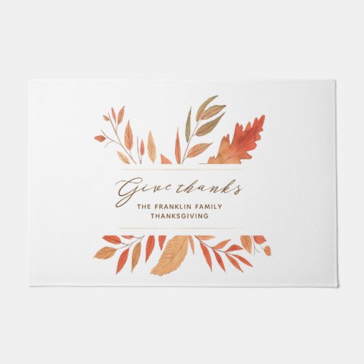 Paillasson Merci Élégant Feuilles d'automne Thanksgiving (Devant)