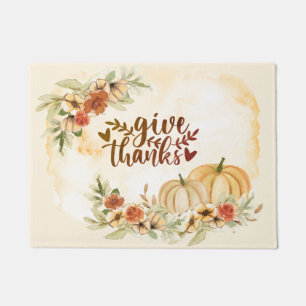 Paillasson Merci Thanksgiving Autumn Flowers Citrouilles