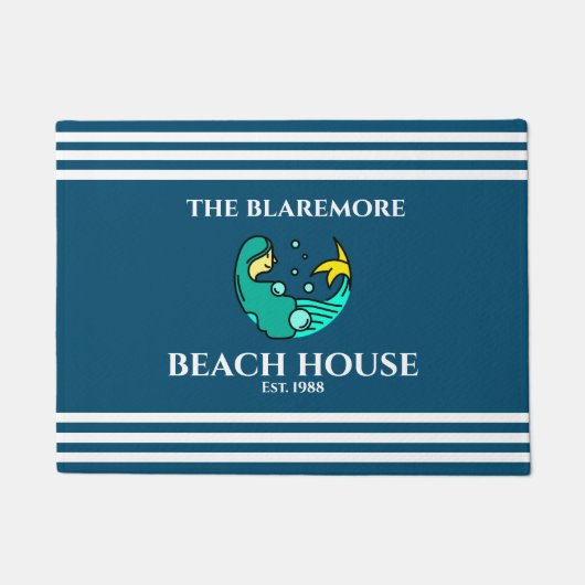 Paillasson Mermaid Ocean Blue Stripes Nom Cute (Devant)