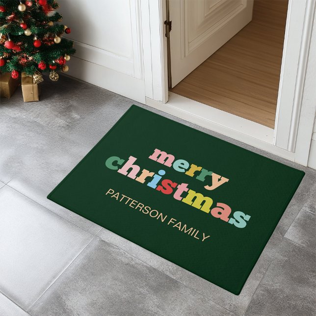 Paillasson MERRY CHRISTMAS Typographie Script Famille Personn (MERRY CHRISTMAS Script Typography Custom Family Doormat)