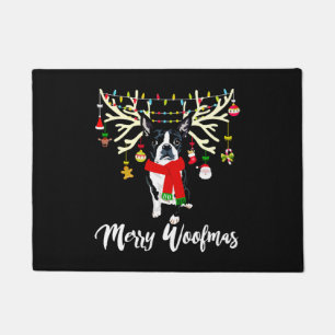 Paillasson Merry Woofmas Boston Terrier Reindeer Christmas Do