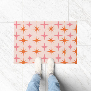 Paillasson Mi-Siècle Rétro Starburs Motif rose orange