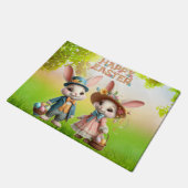 Paillasson Mignonne, Whimsical Joyeuse Pâques avec 2 lapins (Incliné)