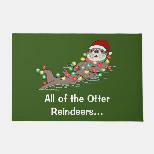 Paillasson Mignons lumières de Noël amusantes Otter Reindees (Devant)