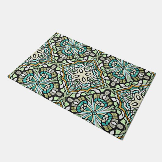 Paillasson Mint Vert Turquoise Hip Bohemian Bali Art Motif (Incliné)
