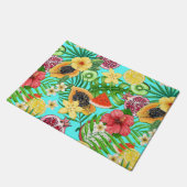 Paillasson Mix-fruit tropical, fleurs et feuilles en bleu (Incliné)