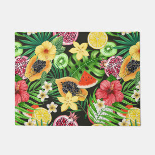 Paillasson Mix-fruits tropicaux, fleurs et feuilles en noir