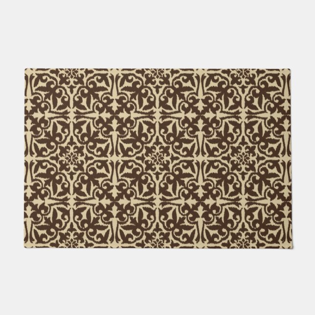 Paillasson Modèle Ikat Damask, Chocolat Brown et Tan (Devant)