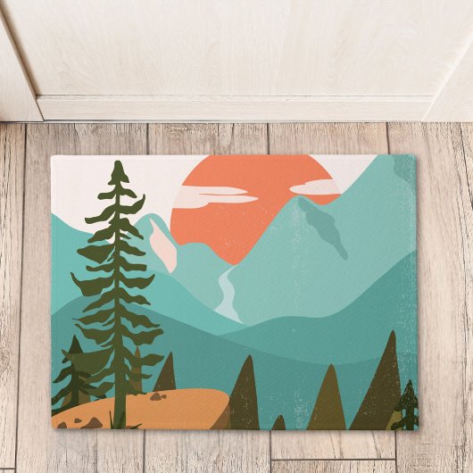 Paillasson Modern Abstract Forest, Mountains, and Sunrise
