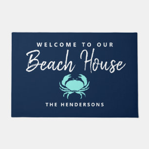 Paillasson Modern Beach House Nautique Bleu Turquoise Nom du 