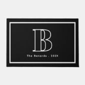 Paillasson Modern Black White Monogram Initial Family Name (Devant)